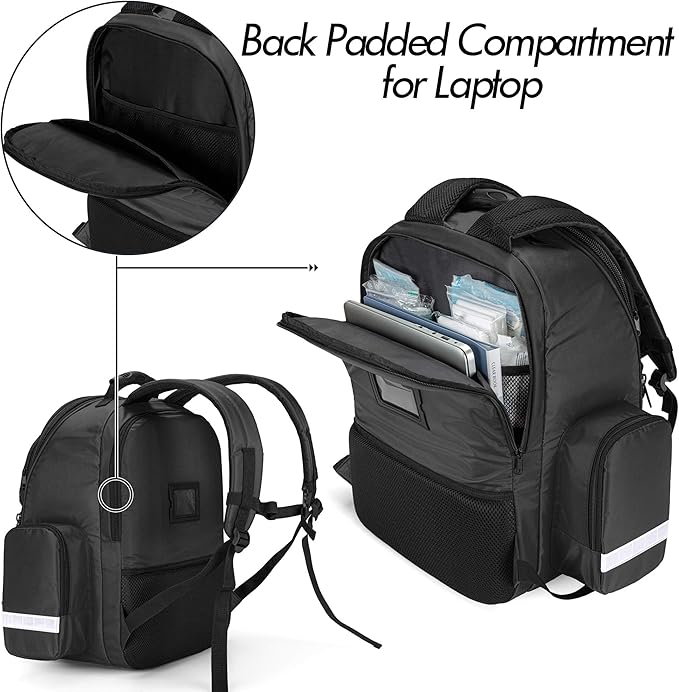 Trunab First Responder Bag Trauma Backpack Empty, Medical Emergency Kits Storage Jump Bag Pack for EMT, EMS, Police, Firefighters, Safety Officers, Black