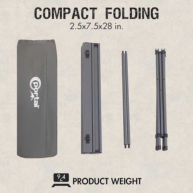 PORTAL Lightweight Aluminum Folding Square Table Roll Up Top 4 People Compact Table with Carry Bag for Camping, Picnic, Backyards, BBQ, Dark Gray