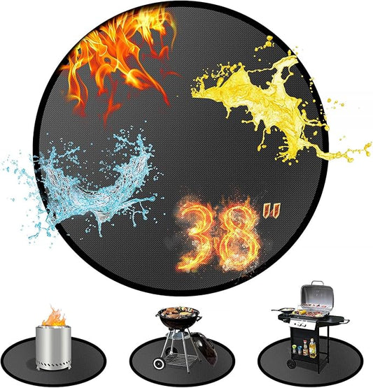 38" Round Fire Pit Mat for Solo Stove Bonfire/Under Grill Mat for Outdoor Grill Fireproof Waterproof Oil-Proof, 4 Layers Fireproof Mat Fireplace Mat BBQ Mat Solo Stove Mat for Deck Patio Grass Smoker