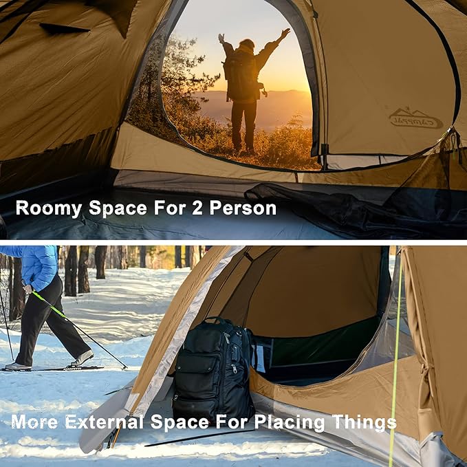2 Person Backpacking Tent, Waterproof 4 Season Tent, Windproof Cold Weather Winter Tent for Camping, Hiking, Hunting, Cycling