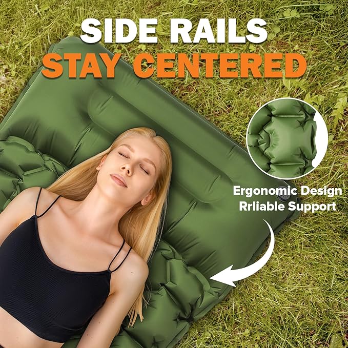 POWERLIX Camping Sleeping Pad with Built in Pillow, Ultralight Camping Mattress Airpad for Outdoor Backpacking Hiking Travelling, Compact Self Inflating Camping Mat, Foot Pump to Inflate