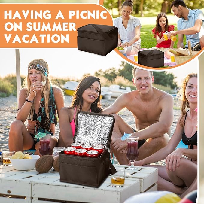 Nuogo 15 Pack Insulated Lunch Bags Bulk, Reusable Cooler Boxes, Leakproof Lunch Boxes Set, Waterproof Thermal Coolers, Insulated Beverage Bag for Women Men Work School Picnic Beach(Brown)