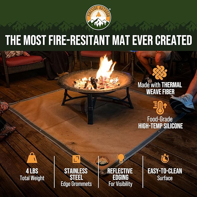 Fireside Outdoor Fire Pit Mats for Under Fire Pit - Grill Mats for Outdoor Grill, Fire Mat for Deck Protection, Fireproof Mat for Under Fire Pit, Outdoor Firepit Mat for Safe Use - Ember Mat, 67"x60"