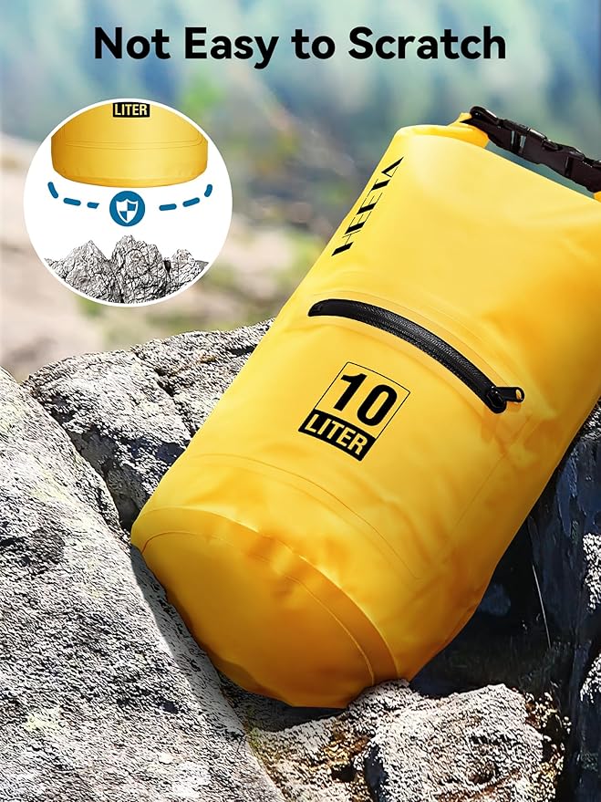 HEETA Waterproof Dry Bag with Phone Case Bundled with Upgraded Dry Bag with Zippered Pocket for Women & Men, Roll Top Lightweight Dry Storage Bag Backpack for Kayaking, Boating, Camping (Yellow 5L)