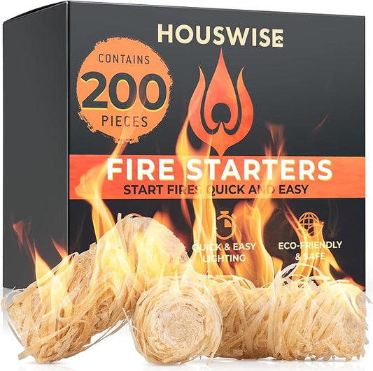 Fire Starter 200 pcs - Natural Fire Starters for Indoor & Outdoor, Firestarter for Wood Stove, Fireplace Campfires, Chimney, Grill, Pit, BBQ