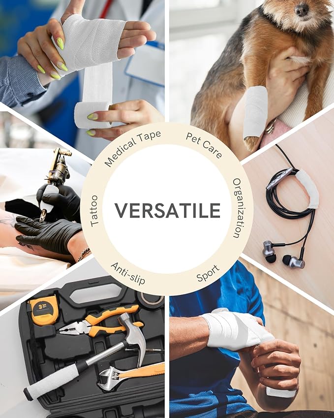 FriCARE Self Adhesive Bandage Wrap, Medical Tape in First Aid Kit, Cohesive Bandages for Wounds Sport Vet, FSA/HSA Eligible, 2 Inches X 5 Yards 6 Rolls, White