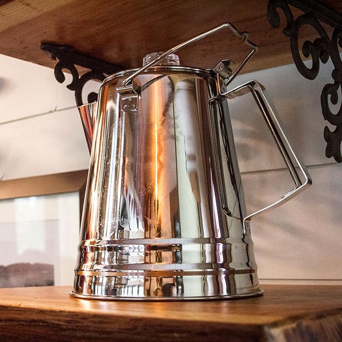 GSI Outdoors Percolator Coffee Pot I Glacier Stainless Steel Ultra-Rugged for Brewing Coffee Over Stove and Fire | Ideal for Group Camping, 8 Cup