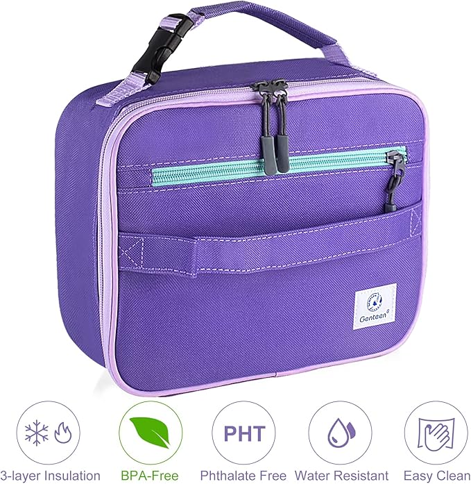 Genteen Lunch Box Lunch Bag for Kids Girls,Insulated Lunch Bag Women,Reusable Lunchbox for School,Work,Outdoor (Purple)