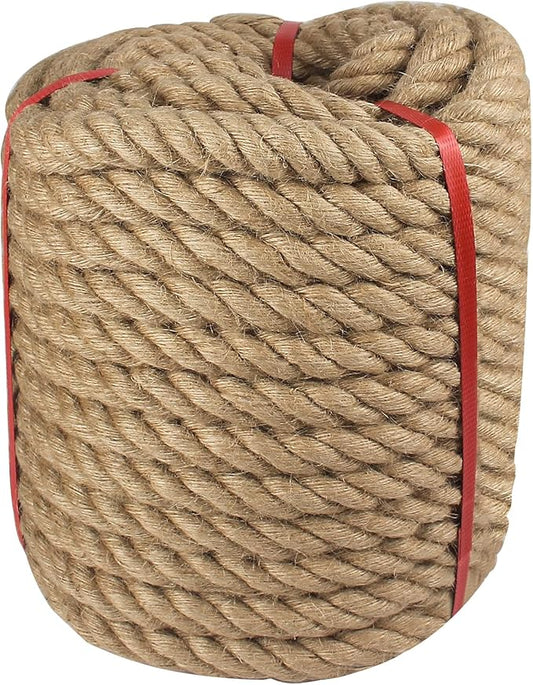 Twisted Manila Rope 1inch x 100 feet Natural Hemp Rope for Docks Railing Nautical Landscaping Crafts Tug of War Marine Tie-Downs Hammock Home Decorating