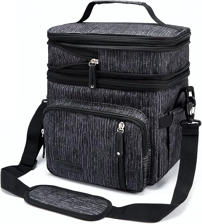 Men's Double Compartment Lunch Bag, Insulated Lunch Cooler Tote 2 Roomy Large Reusable Water-resistant Lunch Box (Blue Print, 15L)