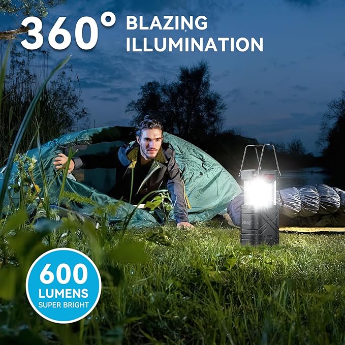 LETMY 4 Pack Camping Lantern, Rechargeable LED Lanterns, Solar Lantern Battery Powered Hurricane Lanterns Flashlight with 3 Powered Ways & USB Cable for Emergency, Power Outage, Hurricane Supplies