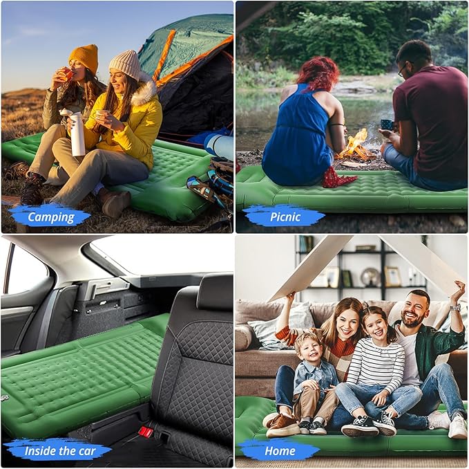 Camping Sleeping Pads,Extra Thick 5 Inch Inflatable Sleeping Mat with Pillow Built-in Pump,Oversized Mattress Super Portable Backpacking Sleeping Pad (Green, Single)