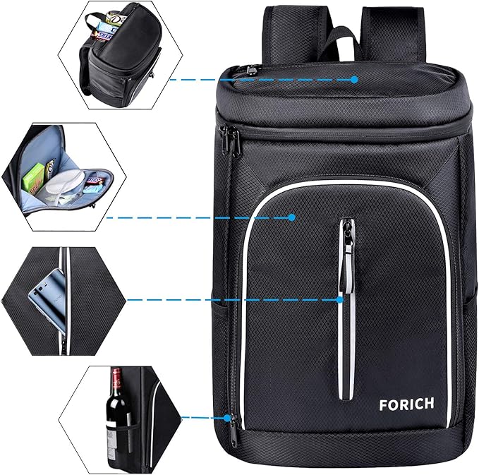 FORICH Soft Cooler Backpack Insulated Waterproof Backpack Cooler Bag Leak Proof Portable Small Cooler Backpacks to Work Lunch Travel Beach Camping Hiking Picnic Fishing Beer for Men Women