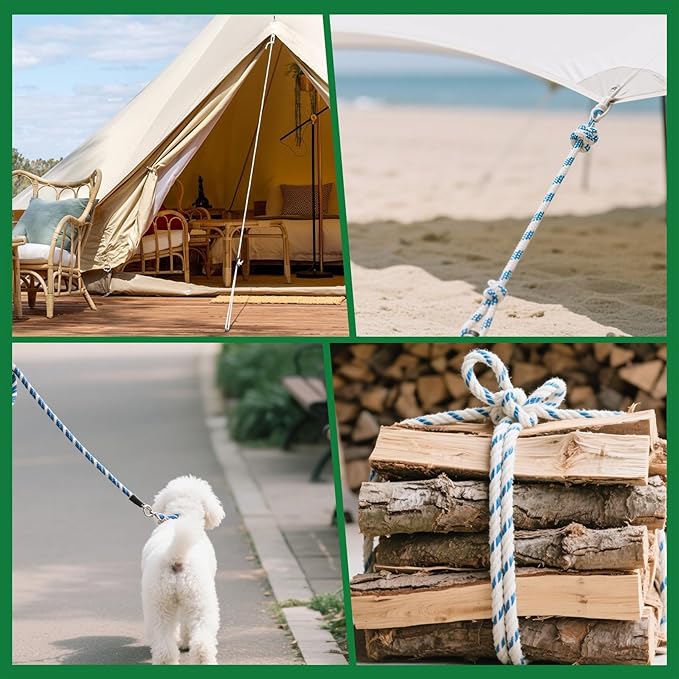 5/8 in 150 FT Braided Rigging Rope 11000 LBS Breaking Strength High Force Polyester Arborist Rope Suitable for Swing Camping Tree Work White Grey Blue