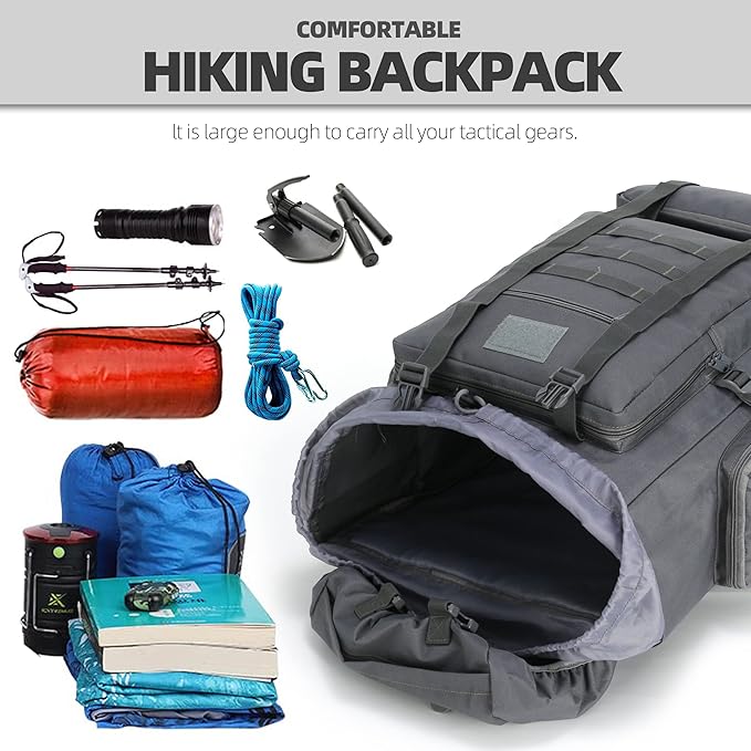 100L Tactical Military Backpack for Men - Waterproof Hiking & Hunting Pack with MOLLE System, Adjustable Suspension, Survival Gear Compartment - Outdoor Camping, Trekking Travel Backpack