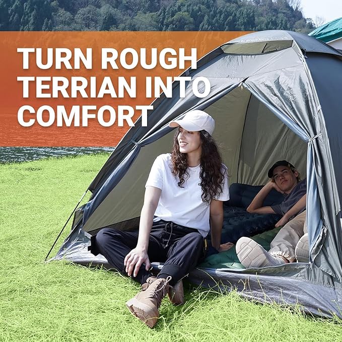 KingCamp Self Inflating Camping Mattress with Built-in Foot Pump, Connectable Durable Inflatable Sleeping Mat with Pillow, Compact Camping Air Mattress for Hiking