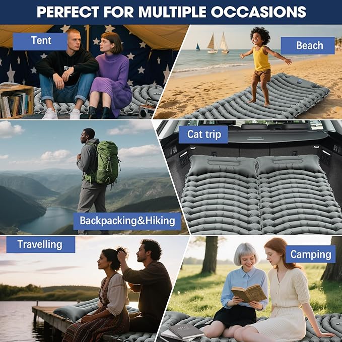 Sleeping Pad for Camping - Ultralight Camping Mattress with Pillow, Built-in Foot Pump, Compact Inflatable Portable Mat for Backpacking, Hiking, Car Traveling, Beach, Tent