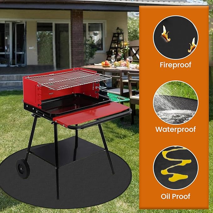 Fire Pit Mat | 36’ Round Premium Heat-Resistant BBQ Grill Protector for Deck, Patio & Grass | Portable Waterproof Outdoor Fireproof Mat for Stoves & Grills | USA Quality | Black