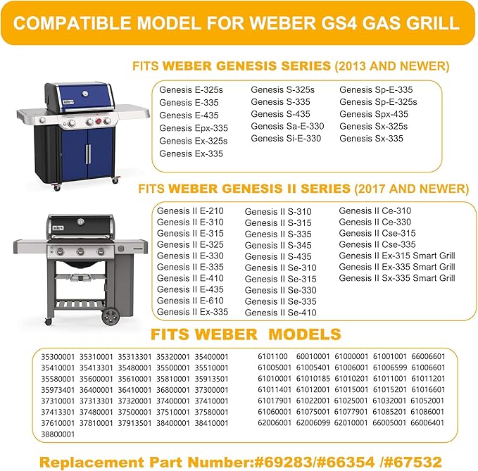 SafBbcue Grill Igniter Switch 69283 Ignitor for Weber Genesis II E/S-310 E/S-315 E/S-335, fits Genesis II E-410 435 SE-310 330 Gas Grills Parts, Compatible with Weber 66354 67532 Igniter Push Button