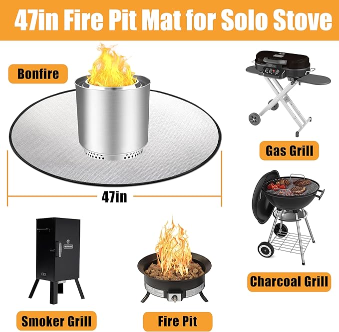 5-Layer Fire Pit Mat 47in Compatible with Solo Stove Bonfire Fire Pit, Esay to Clean Under Grill Mats for Outdoor Grill to Protect The Deck, Patio, Pavers