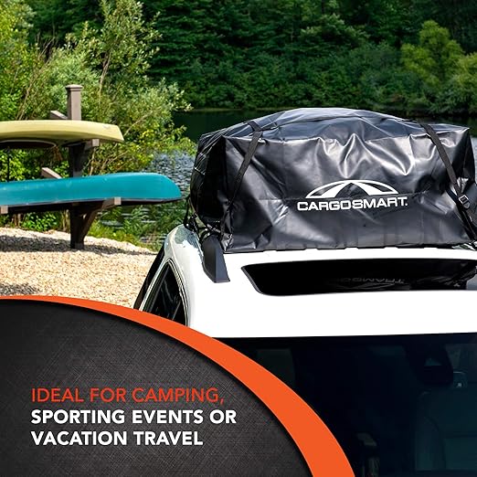 CARGOSMART CargoSmart Soft Sided Car Top Cargo Bag, 38”x38”x18” – Adds up to 15 Cubic Feet of Storage – Easily Mounts to Vehicle’s Roof Rack or Roof Top Basket – Heavy-Duty Vinyl, Black
