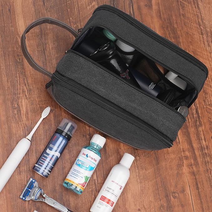 WANDF Travel Toiletry Bag for Men Large Toiletries Shaving Bag Water Resistant Hanging Dopp Kit Travel Accessories Bag for Women Men (Black)