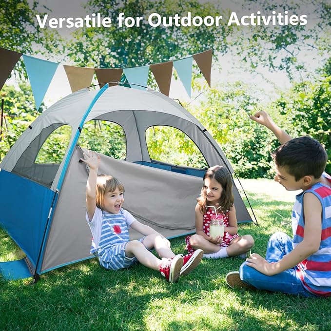 NXONE Beach Tent Sun Shade Shelter for 2-3 Person with UV Protection, Extended Floor, 3 Mesh Roll Up Windows & 8.0mm Fiberglass Rods丨Carry Bag Included (Blue White)