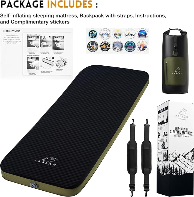 Self-Inflating Sleeping Pad – 4” Thick Memory Foam Camping Mattress with Waterproof Backpack – Portable Sleeping Mat for Backpacking, Tents, SUVs & Trucks