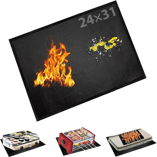 Under Grill Mats for Outdoor Tabletop Grill - 24 X 31 inch Fireproof-Grill Mats Easy to Clean Reusable Grill Mat, Heat Resistant Grill Table Mat, Fireproof, Waterproof, Oil Proof BBQ Mat