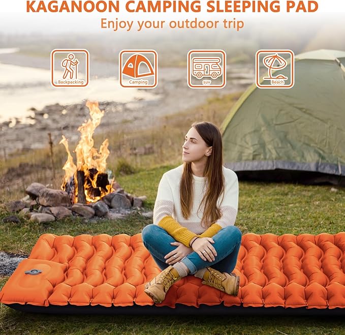 Sleeping Pad for Camping, Ultralight Inflatable Camping Mat with Pillow Built-in Foot Pump Sleeping Pads, Compact & Lightweight Camp Air Mattress for Backpacking, Hiking