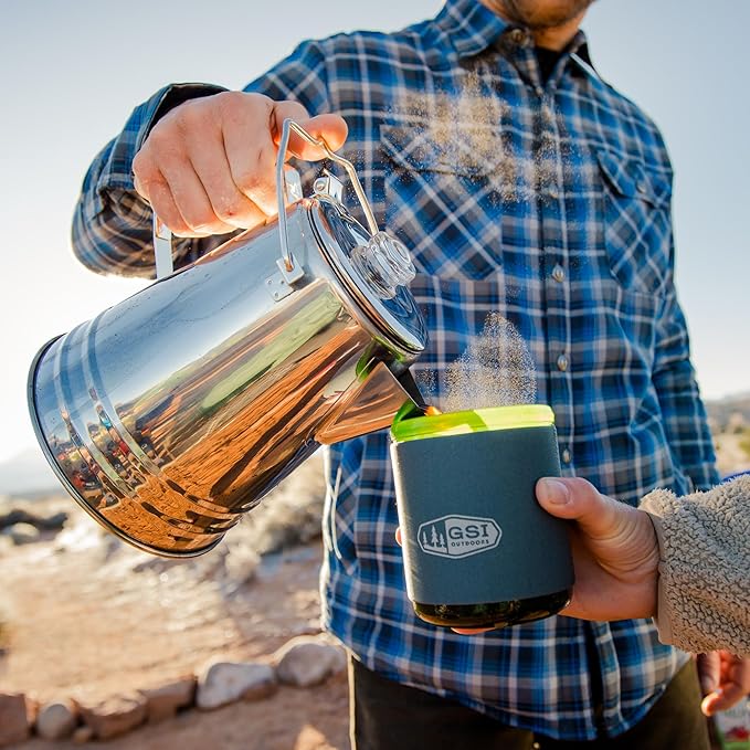 GSI Outdoors Percolator Coffee Pot I Glacier Stainless Steel Ultra-Rugged for Brewing Coffee Over Stove and Fire | Ideal for Group Camping, 28 Cup