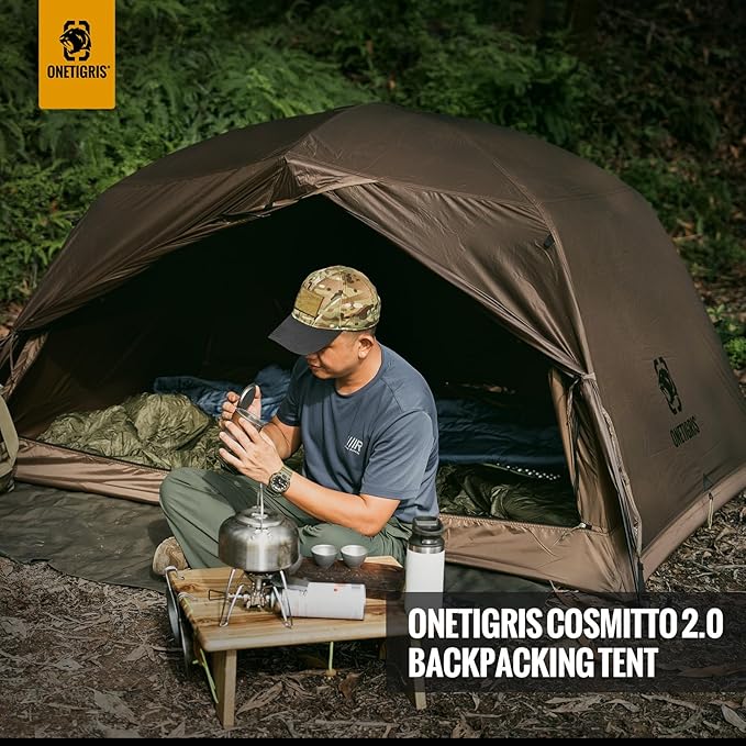 OneTigris COSMITTO 2 Person Backpacking Tent Shelter- Free Standing Lightweight Waterproof 3 Season Camping Tent for Outdoor Hiking Mountaineering