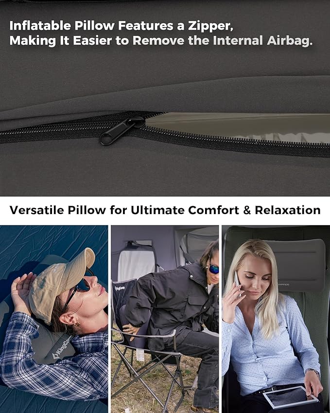 KingCamp Camping Pillow, Ultralight Inflatable Backpacking Memory Foam Air Pillow with Removable Washable Cover & Neck Lumbar Support for Camping Travel Hiking Outdoor, PVC Free (Blue)
