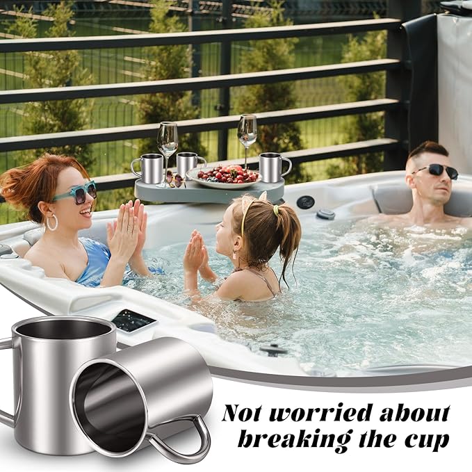 Cunhill 4 Set 13.5oz/400ml Stainless Steel Coffee Mug with Handle Metal Double Walled Cups Camping Mug Dishwasher Safe Tea Cups for Home Camping Travel Outdoors RV Keep Drinks Hot