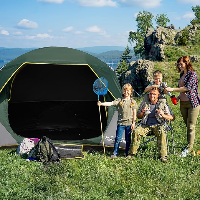 4 Person Blackout Camping Tent, Easy Setup Waterproof Family Dome Tent for Camping with Rainfly, Portable Double Layer Large Family Tent for Outdoor Camping&Hiking