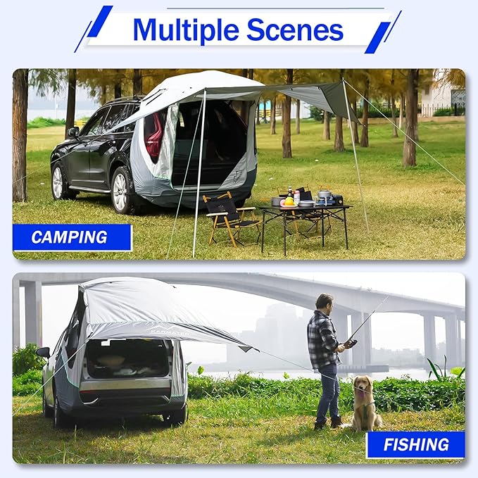 SUV Tailgate Tent with Three Sides Awning Shade & Transmittance Mosquito Net, Hatchback Camping Sunproof Car Tent, Universal SUV Windproof Car Camping Gear Tent Outdoor Travel.