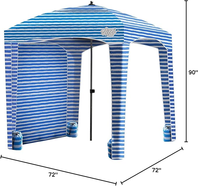 Qipi Beach Cabana - Easy to Set Up Canopy, Waterproof, Portable 6' x 6' Beach Shelter, Included Side Wall, Shade with UPF 50+ UV Protection, Ultimate Sun Umbrella - for Kids, Family & Friends