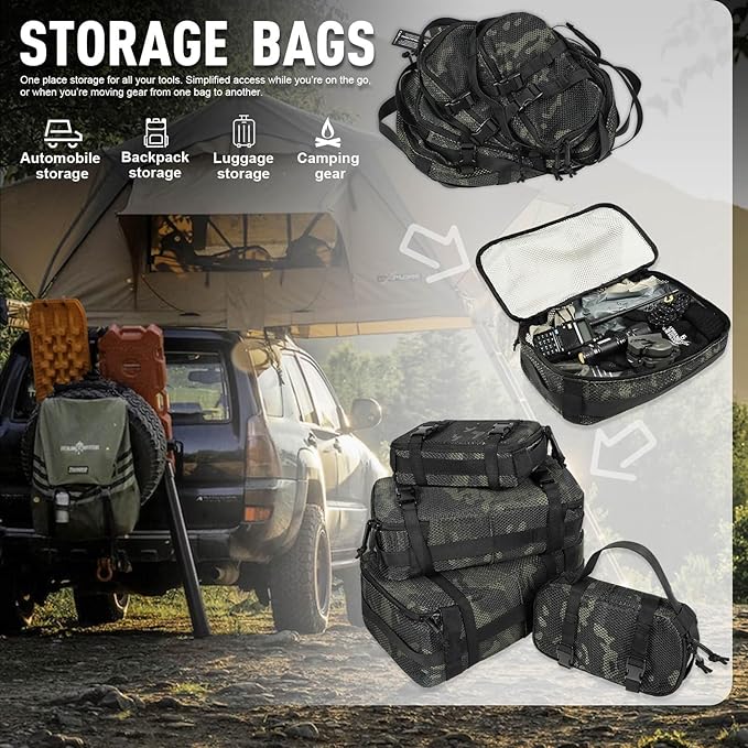 4 Set Tactical Packing Cubes ,Compressible Mesh Duffle Storage Bag,Portable Edc Molle Pouch Organizer.