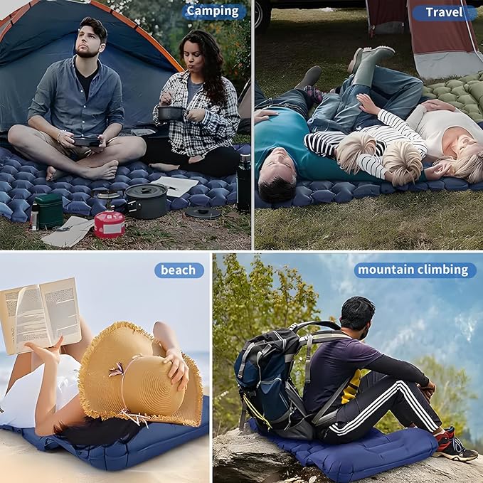 DDD Ultra-Light Inflatable Camping Sleeping Pad with its Built-in Foot Pump and Pillow - The Ultimate Camping pad, Hiking pad, Backpacking Pad and Lightweight for a Outdoor Sleep——Navy Blue