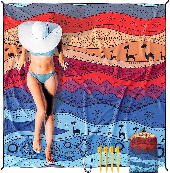Beach Blanket Waterproof Sandproof Extra Large Beach Mat 79" X 83"/120"x108"for 1-8 Adults Quick Drying Durable Outdoor Picnic Mat for Beach Travel Camping Hiking