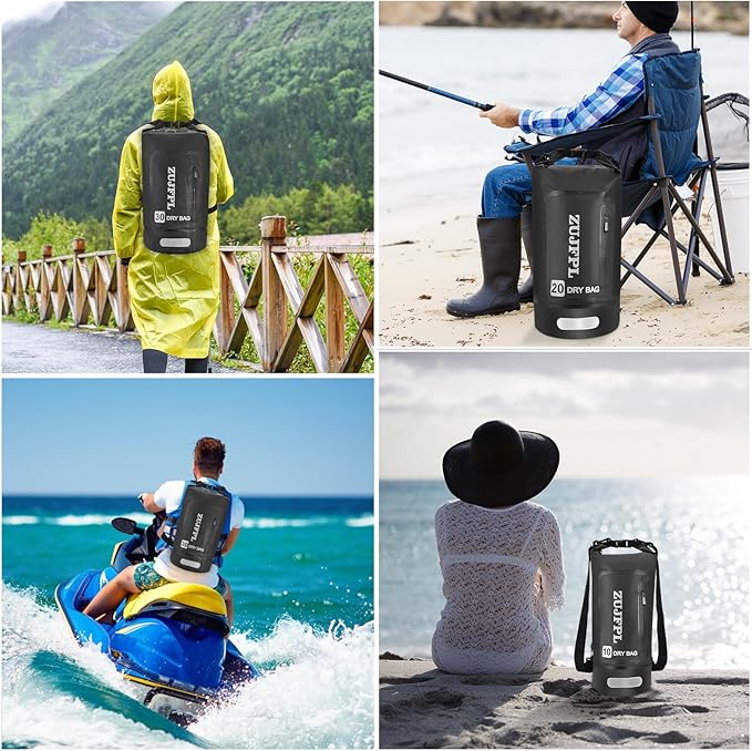 Dry Bag Waterproof Floating Backpack 10L/20L/30L,Waterproof Bag for Women Men,Roll Top Dry Compression Sack Keeps Gear Dry for Boating, Kayaking, Surfing, Rafting and Fishing (black, 20L)