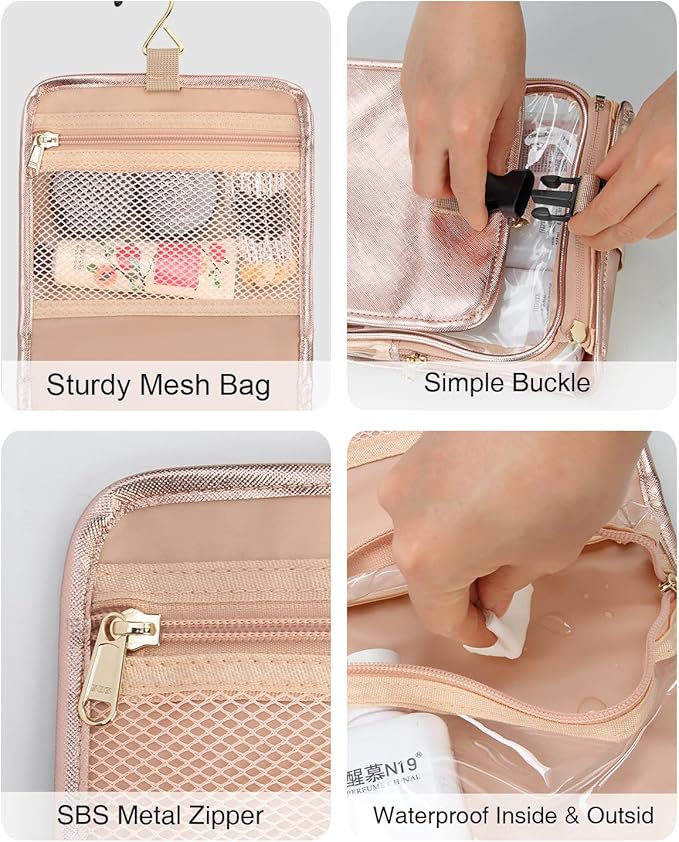 Hanging Toiletry Bag for Women with Tsa Approved Toiletry Bag, Travel Foldable Toiletries Bag, Roll up Cosmetics Jewelry Toiletry Bag, Water Resistant Makeup Organizer