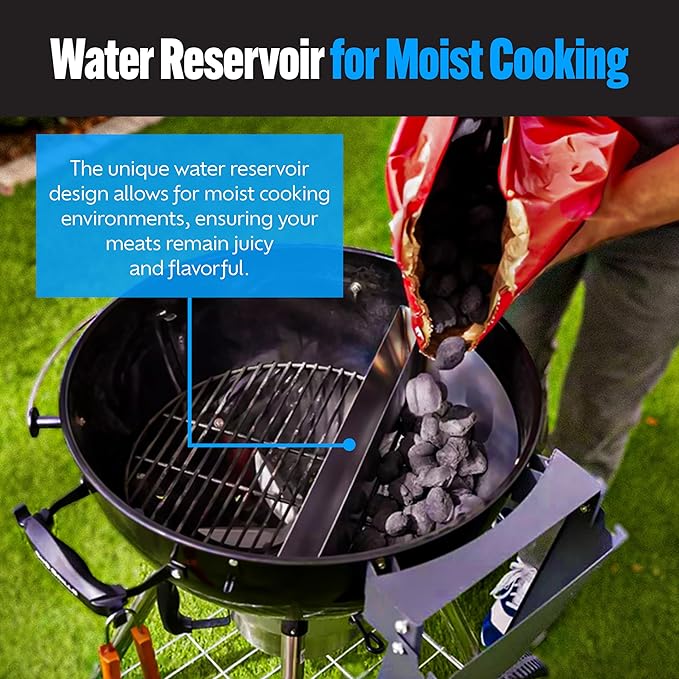 SnS Grills Patented Slow ‘N Sear Original Insert - Stainless Steel Charcoal Basket with Built-In Water Reservoir for Low ‘N Slow Smoking & Charcoal Grilling for Weber & Other Kettle Grills - 22 in