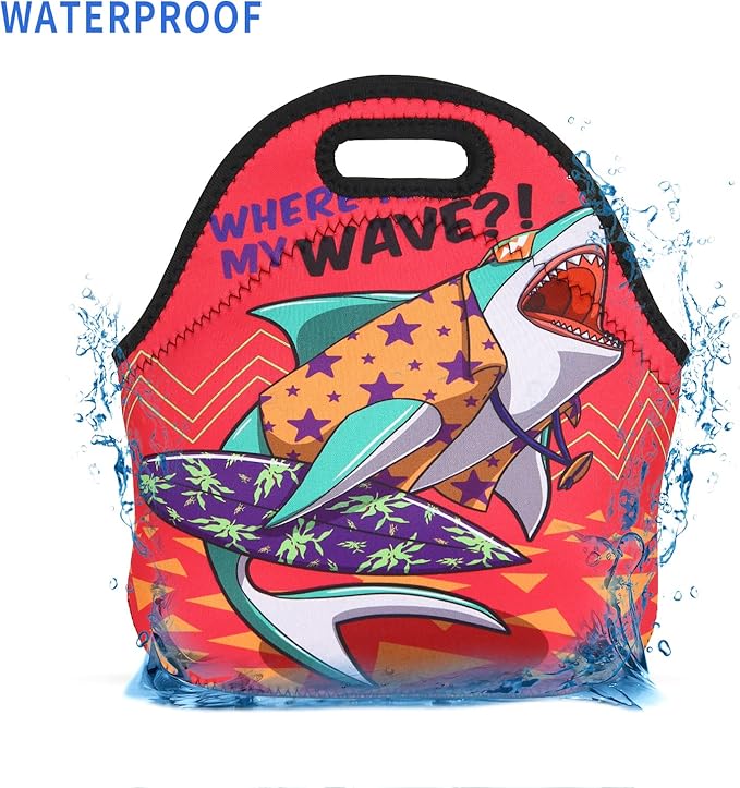 Violet Mist Pink Shark Neoprene Lunch Bag for Men Women Insulated Cute Lunch Box Tote Washable HandBags with Zipper for Adult Work Travel Picnic Thanksgiving Christmas Gift