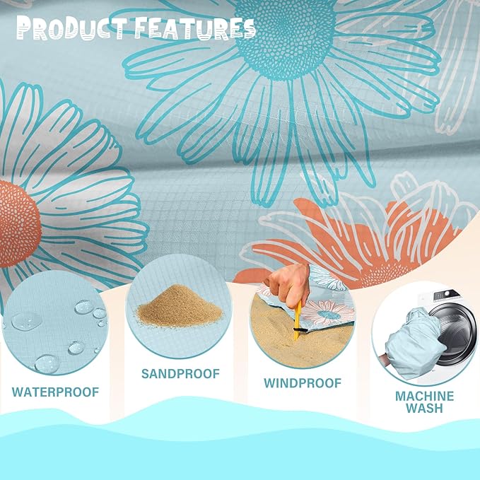 Beach Blanket Waterproof Sandproof 1-7 Adult Oversized 78 '' × 110 '' Lightweight Durable Compact Sand Free Beach Mat for Travel Camping Hiking Picnic Blanket Extra Large