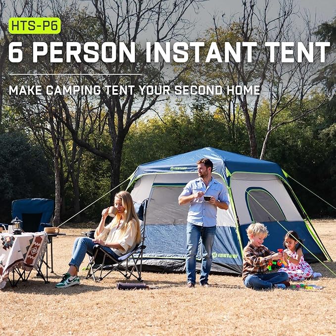 4/6 Person Instant Tent, Waterproof Pop Up Tents for Camping with Rainfly, 60 Seconds Easy Setup, Automatic Cabin Tent for Family Camping with Expandable Carry Bag & Upgraded Ventilation