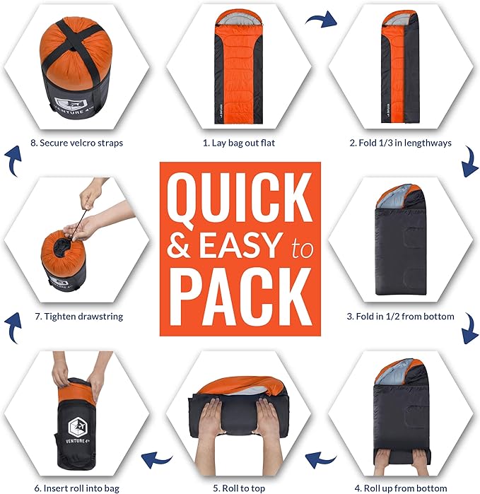 VENTURE 4TH Backpacking Sleeping Bag – XXL, Double and Single Sizes - Lightweight Warm & Cold Weather Sleeping Bags for Adults, Kids & Couples – Ideal for Hiking, Camping & Outdoor Adventures