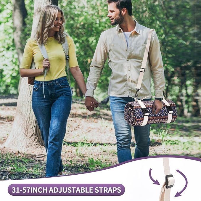 Picnic Blankets Outdoor Extra Large-Waterproof Picnic Blanket with Shoulder Carry Strap | Machine Washable Picnic Mat with Sandproof Backing for Park , Grass, Camping, Hiking, Concerts (Blue)