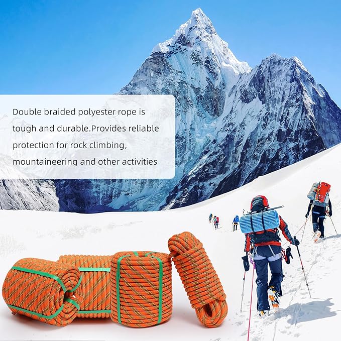 Climbing Rope, 1/2 Inch x 200 Feet Double Braided Arborist Rope Polyester for Outdoor, Climbing, Hiking, Swing, Tree Work, Halyard, Sailing etc(Orange)