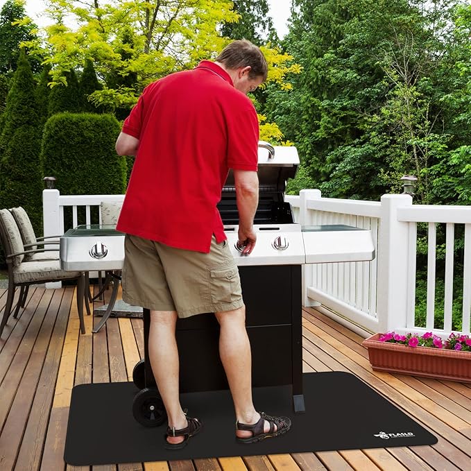 FLASLD 36 x 48 inches Under The Grill Protective Deck and Patio Mat, Fireproof Fireplace Mats to Protect Floor and Deck, Waterproof and Oil-proof Pad Protector for Grass Lawn, Black